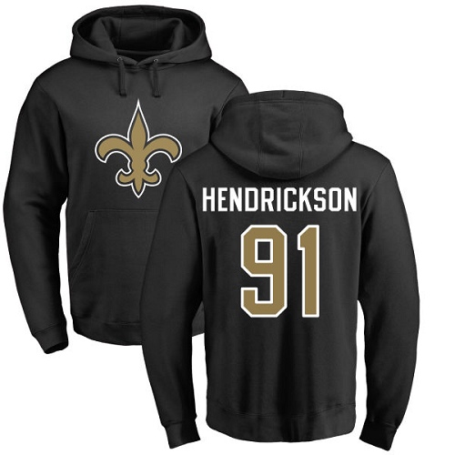 Men New Orleans Saints Black Trey Hendrickson Name and Number Logo NFL Football #91 Pullover Hoodie Sweatshirts